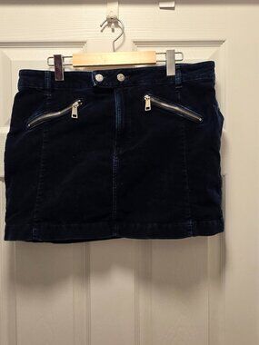 Navy Blue Velvet Mini Biker Skirt